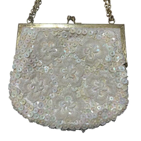 Vintage Beaded White Clutch Purse - Picture 2 of 5